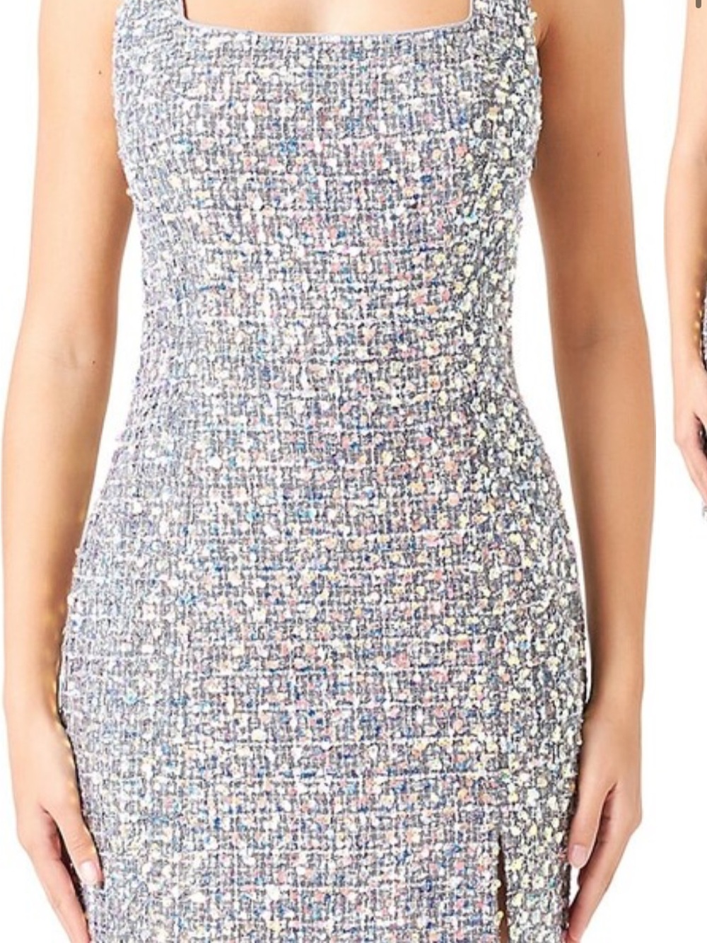 Endless Rose Pastel Multi-Color Tweed Midi Dress